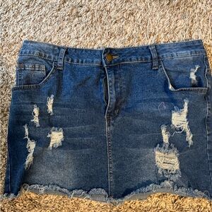SHEIN Trendy Distressed Denim Mini Skirt